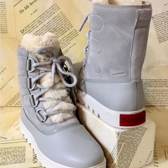 Free People Sorel Joan Of Arctic Next Lite Boot Gray Ivory Shearling - Picture 4 of 9
